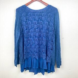 Sweater Womens Sz XL Oversized Ruffle Lace Cottage Whimsigoth Fairy Feminine